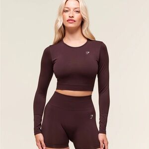 Gymshark Maroon EVERYDAY SEAMLESS LONG SLEEVE CROP TOP / SHORTS